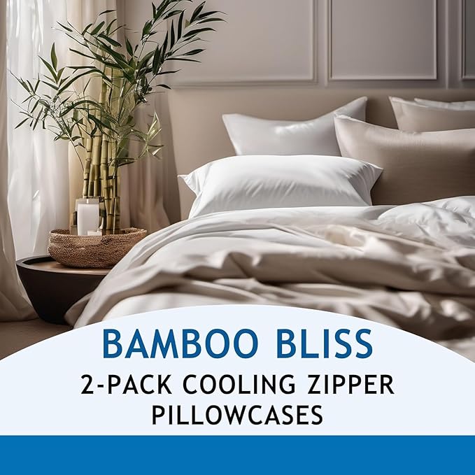 Pillow Cases - 100% Viscose Derived from Bamboo - Cooling Pillowcase - Queen Size, Silver Gray, Set of 2 Zippered - for Hot Sleepers - Soft Pillow Covers - by Vegan Silk