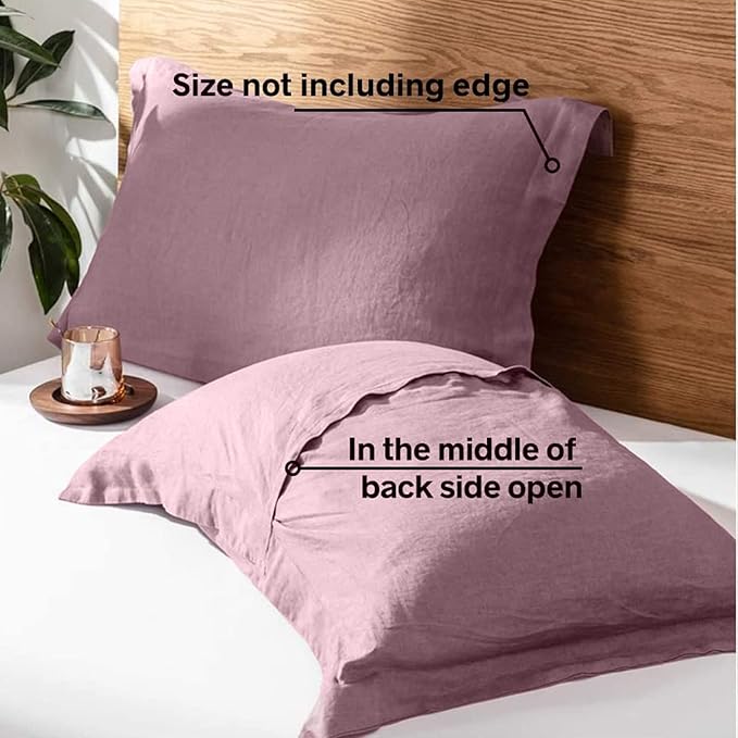 100% French Linen Pillow Shams Basic Style - Pack of 2 - Washed Solid Color Natural Flax Soft Breathable - Purple, 20'' x 36''