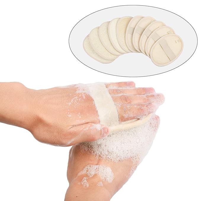 10-Pack Exfoliating Loofah Sponge Pads - Natural Luffa & Terry Cloth, Body Scrubbers for Shower & Bath Mooerca 1