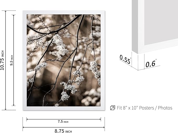 Monem Art Cherry Blossom Branch Photography Print - Moody Botanical Nature Art Poster - Wall Decor for Living Room, Bedroom or Office - 8x10 White Framed Wall Art by Mareike Bohmer