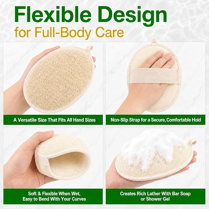 Natural Loofah Exfoliating Body Scrubber Pads, 24 Pack Dual Sided Shower Bath Loofah Sponge, Gentle Exfoliating Body Scrub for Men Women Full Body Cleansing