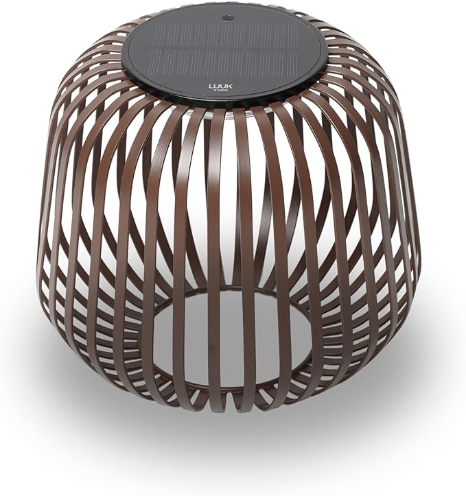 LUUK Studio Solis Wireless Solar LED Ambient Table Light, Warm White, 3 Dimmable Levels, Indoor & Outdoor, Solar & USB-C Rechargeable, Living Room, Bedside, Organic Contemporary, Walnut Brown, Size S