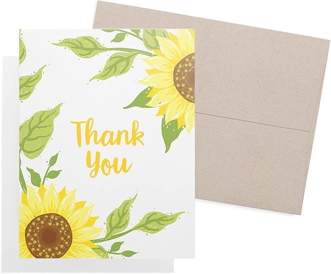 Twigs Paper Thank You Card Set - 12 Assorted Greeting Cards For All Occasions - Thank You Cards with Envelopes - Appreciation Cards - Eco Friendly - Made In USA - 5.5 x 4.25 Inch Size - Sunflower