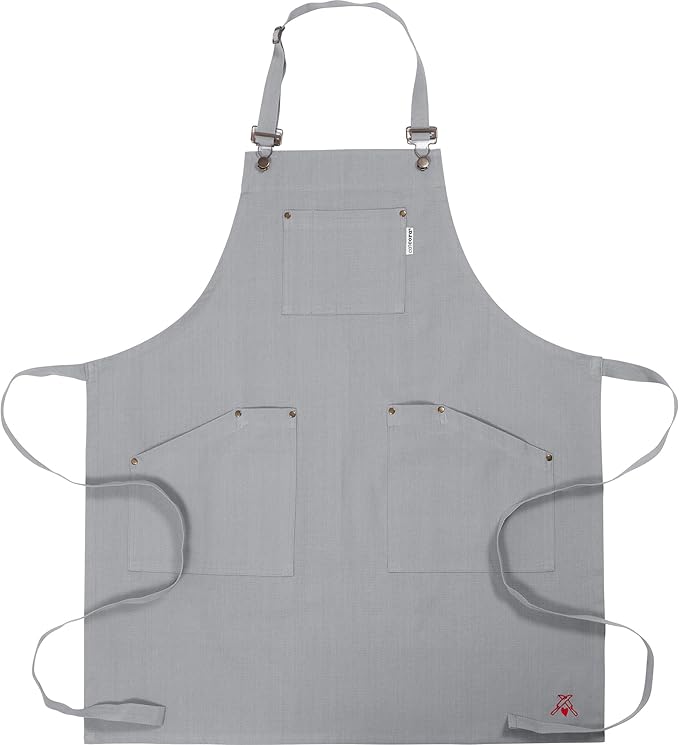 CatCora Kitchen Apron, Black, Heavyweight Cotton Canvas, Spill-Shedding Finish, Full Coverage, Fade-Safe, 3 Pockets, Unisex