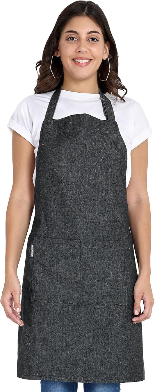 Chef Apron, Recycled Cotton Kitchen Apron with an Adjustable Neck with Long Ties, for cooking, baking