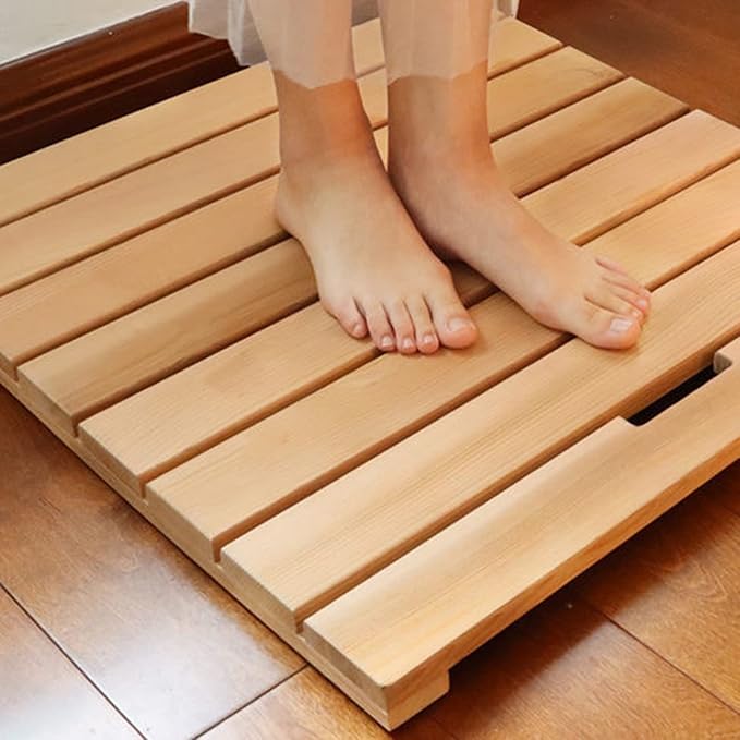 Bamboo Bath Mat,Natural Wooden Shower Mat,for Bathroom Showers,Bathtubs,Non-Slip Shower Floor Mat with Slatted Design for Indoor and Outdoor,Durable and Customizable,60x110cm/24x43in
