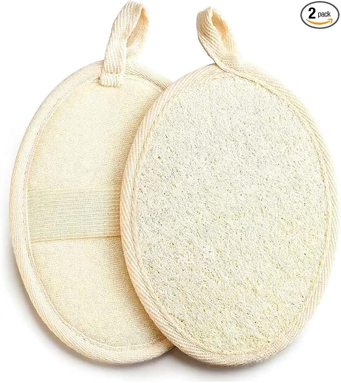 Natural Loofah Sponge Exfoliating Body Scrubber & Face Scrubber,Eco-Friendly Loofah Shower Tool for Men & Women,for Face and Body Skin Care Bath(2 Pack)