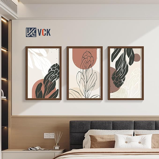 VCK 20x30 Frames Brown 3 Pack, Wide Border Wood, Display 18x24 Picture Photo with Mat or 20 x 30 without, for Home, Office, Gallery, Woodgrain Series, Wall Hanging