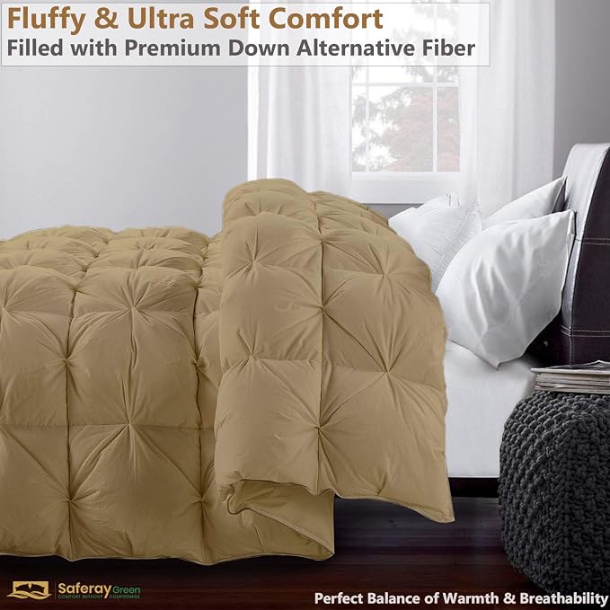 Super King Plus Down Alternative Comforter 120x120 Inch Taupe – 500 GSM Ultra Soft Breathable, Luxury Pintuck Pinch Pleat, All Season Duvet Insert with Corner Tabs, Machine Washable