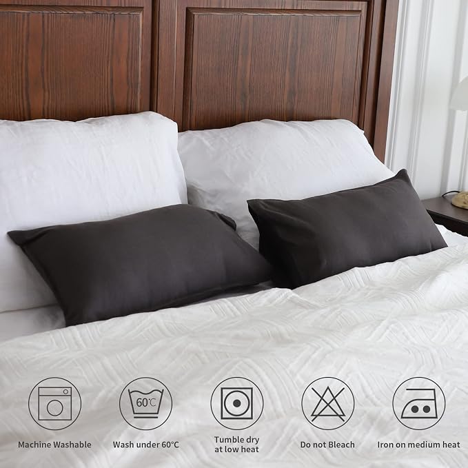 Simple&Opulence Linen Lumbar Pillow Covers 12x20 Inch Set of 2 Flax Cotton Blend Rectangular Decorative Throw Cushion Cover for Couch Sofa Bedroom Office Soft Breathable Farmhouse - Dark Grey