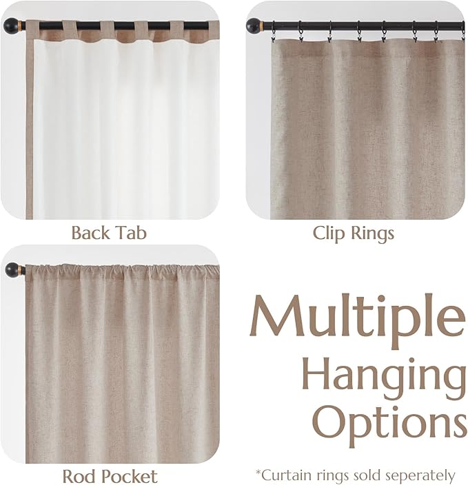jinchan Extra Wide Sliding Door Curtain 90 Inch Length with White Privacy Lining Taupe Linen Lined Curtains for Patio Door Living Room Bedroom Light Filtering Drapes 100 Inches Wide 1 Panel