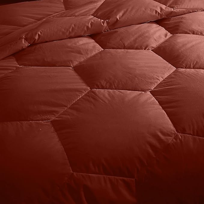 Feather and Loom Honeycomb Stitch Down Alternative All Season Comforter - Soft and Easy Care Microfiber Cover, Hypoallergenic High Loft Fiber Fill, Machine Washable - Color: Rust Size: King