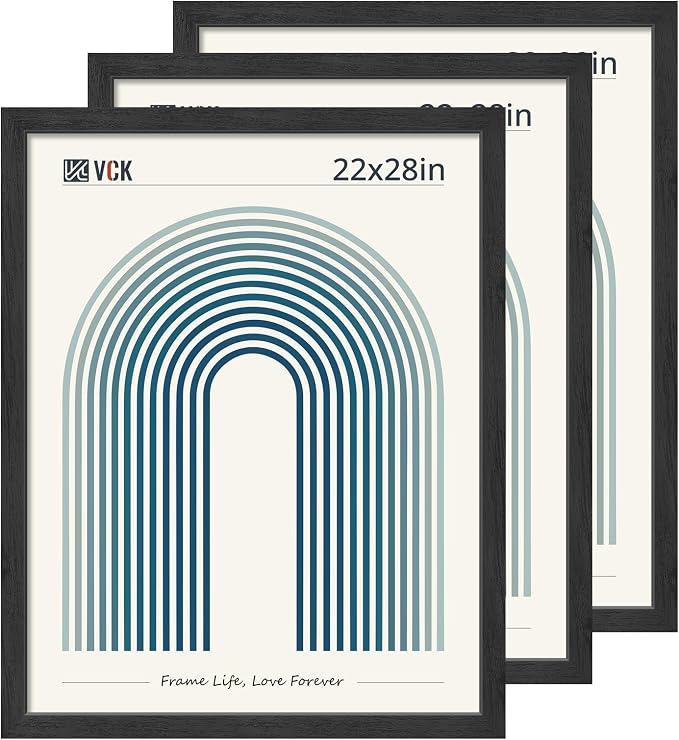 VCK 22x28 Poster Frame Solid Wood Black 3 Pack Picture Frames 22 x 28 Inches with Wall Mounting Hanging