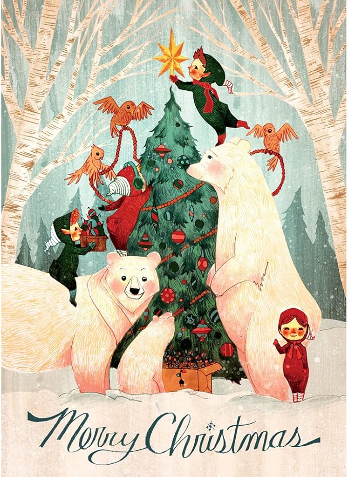 Tree-Free Greetings - Season's Greeting Cards - Artful Designs - 10 Cards + Matching Envelopes - Made in USA - 100% Recycled Paper - 5 x 7 - Christmas Laughter (HB93535)