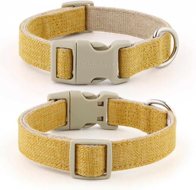 Plutus Pet Cotton Hemp Dog Collar and Leash Set, Adjustable Collar for Small, Medium, and Large Dogs, Heavy Duty and Soft on Skin, Yellow, M