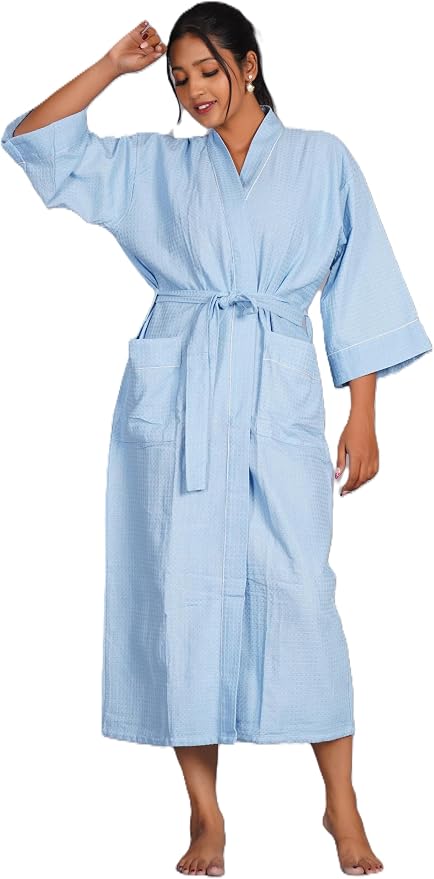 COTSILER Cotton Waffle Bathrobe for Women – Lightweight Spa Robe with Belt & Front Pockets