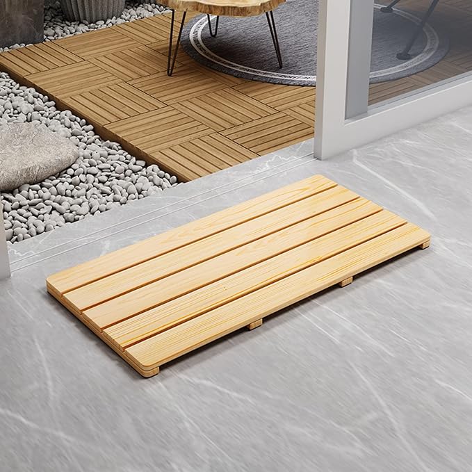 Bamboo Duckboard Bath Mat,Natural Wooden Shower Mat,Bamboo Bath Mat Rectangular Non Slip Shower and Bathroom Mat,for Bathroom,Bathtub,Shower,Sauna,Hot Tub,Customizable,40x70cm/16x28in