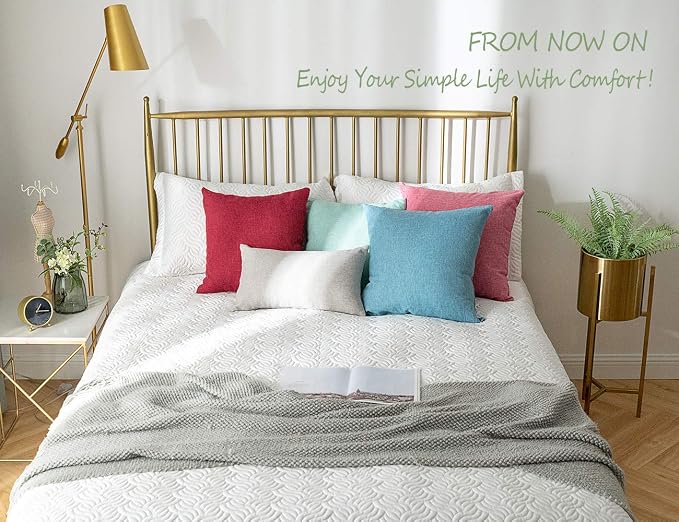 Stellhome Christmas Decorative Rectangle Linen Throw Pillow Covers Solid Farmhouse Burlap Pillowcase for Home Decoration, Set of 2, 12 x 20 inch (30 x 50 cm), Red