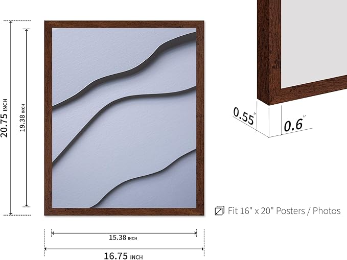 Monem Art Minimalist White Paper Waves Print - Abstract Scandinavian Texture Poster - Wall Decor for Living Room, Bedroom or Office - 16x20 Brown Framed Wall Art by Mareike Bohmer
