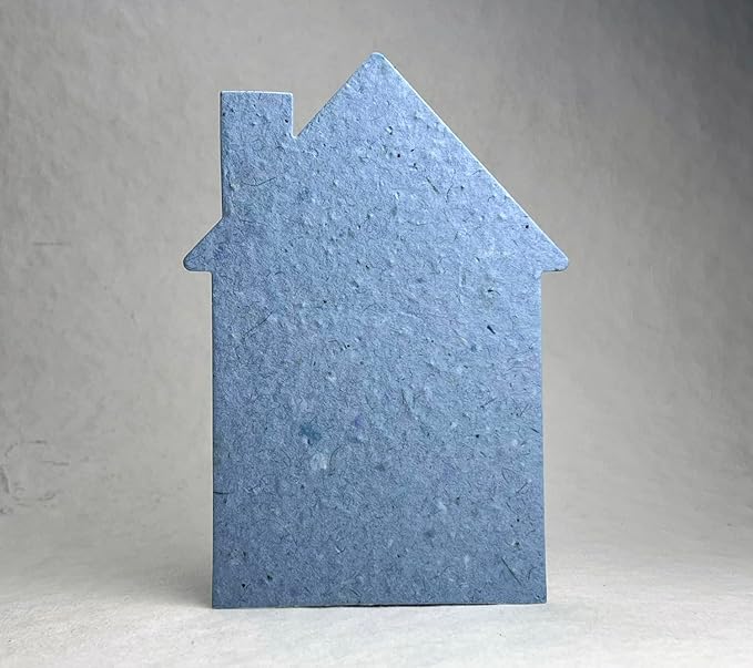 Of The Earth Handmade Paper - Wildflower Seed Paper House Shaped Cards - w/Seeds & Petals - 5" x 7" - Set of 8 - Guides & Envelopes Included (34s Blue Lotka)