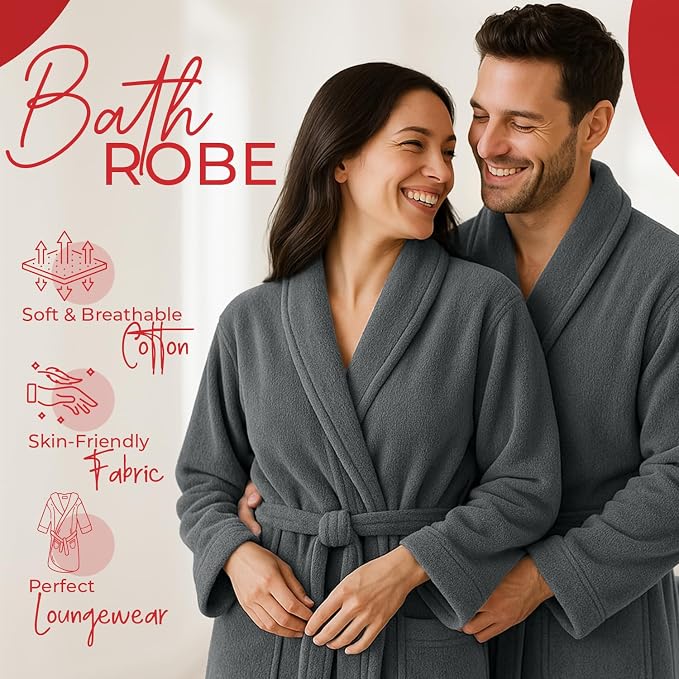 RIVERSIDE Premium 100% Cotton Terry Bathrobe For Women and Men - Soft Towel Robes with Shawl Collar Ajdustable Belt & Pockets