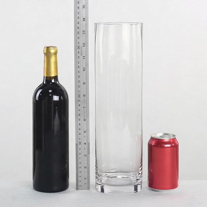 CYS Excel (H:16” D:4”) Tall Clear Glass Cylinder Vase | Multiple Size Choices Glass Flower Vase Centerpieces | Tall Hurricane Floating Candle Holder