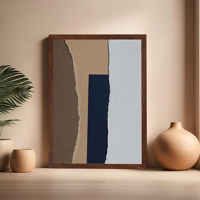 Monem Art Torn Paper Neutral Collage Print - Minimalist Scandinavian Abstract Poster - Wall Decor for Living Room, Bedroom or Office - 16x20 Brown Framed Wall Art by Mareike Bohmer