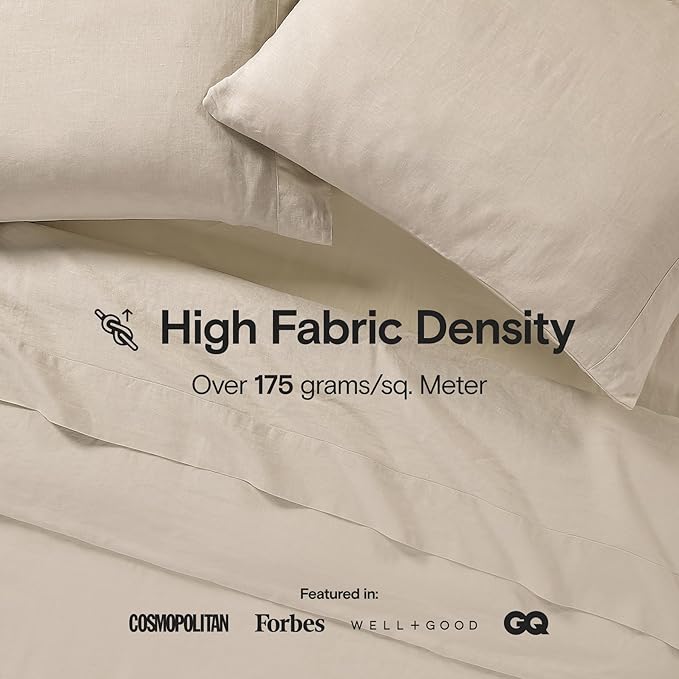 Sijo Stone Washed Organic French Linen Bed Sheet Set, GOTS Certified Organic, Best Cooling Linen Sheet Award by Sleep Foundation, 3 Piece - 2 Pillowcases and 1 Fitted Sheet (Classic, Queen)