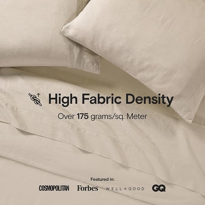 Sijo Stone Washed Organic French Linen Bed Sheet Set, GOTS Certified Organic, Best Cooling Linen Sheet Award by Sleep Foundation, 3 Piece - 2 Pillowcases and 1 Fitted Sheet (Classic, Full)