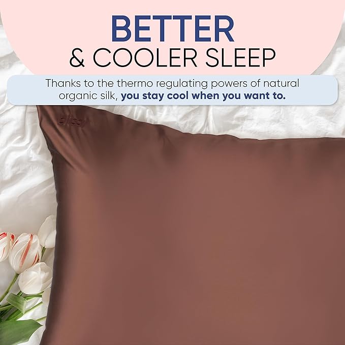 Blissy Silk Pillowcase - 100% Pure Mulberry Silk - 22 Momme 6A High-Grade Fibers - Silk Pillow Cover for Hair & Skin - Regular, Queen & King (Chocolate, King)