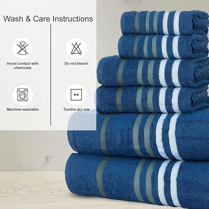 CASA COPENHAGEN Exotic 6Pcs 100% Egyptian Cotton Towels Gift Set- Navy Blue, 550GSM, 2Bath 2Hand 2Washcloths, Towels for Bathroom (Box Pack, Set for Women & Men)
