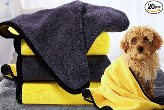 Dog Bath Towel - Super Absorbent Microfiber Dog Towel for Small Dogs and Cats, Yellow & Grey 11.8" x 23.6"