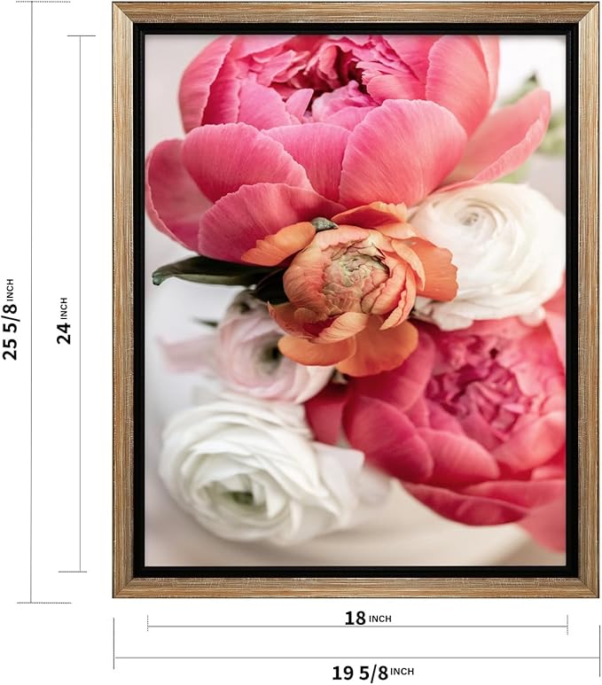 Monem Art Pink Peony Floral Macro Photography Print - Romantic Flower Art Poster - Wall Decor for Living Room, Bedroom or Office - 18x24 Silver Framed CANVAS Wall Art by Mareike Bohmer