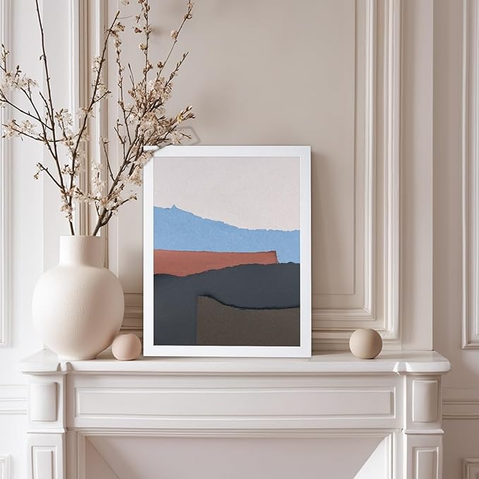 Monem Art Abstract Mountain Landscape Collage Print - Minimalist Scandinavian Art Poster - Wall Decor for Living Room, Bedroom or Office - 12x16 White Framed Wall Art by Mareike Bohmer