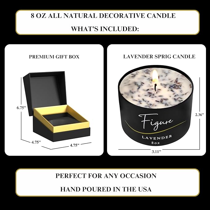 Lavender Aromatherapy Candle – 100% Beeswax & Organic Soy Blend with Real Lavender Sprigs | Clean Burn Floral Candle Premium Gift for Her