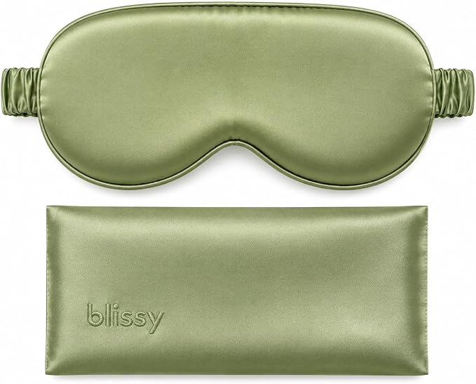 Blissy Silk Sleep Mask - Eye Sleeping Mask for Women & Men for Total Blackout - 100% Pure Mulberry Silk, 22 Momme 6a Fibers - Blindfold Sleep Mask Side Sleeper Eye Cover (Olive)