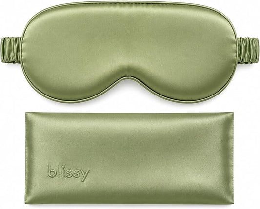 Blissy Silk Sleep Mask - Eye Sleeping Mask for Women & Men for Total Blackout - 100% Pure Mulberry Silk, 22 Momme 6a Fibers - Blindfold Sleep Mask Side Sleeper Eye Cover (Olive)