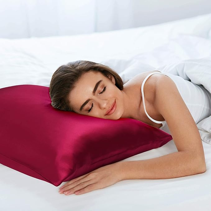 uxcell 1 Pack 100% Charmeuse Pure Silk Pillowcase for Hair and Skin, 350TC 19 Momme Soft Breathable Pillow Case with Hidden Zipper, Burgundy Standard(20x26inch)