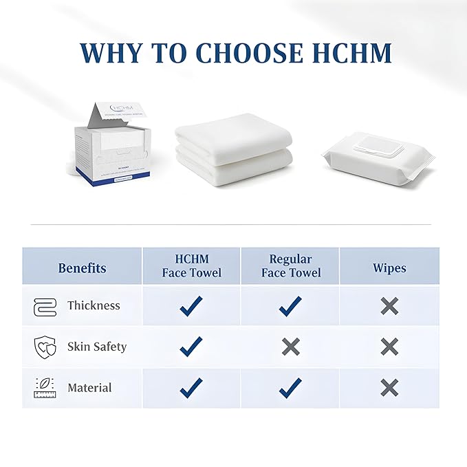 Hchm Face Towels, 10"×12" Disposable Face Towel, Face Towelettes XL, Ultra Soft Makeup Remover Dry Wipes, Thick Face Towel for Sensitive Skin, 100 Count (2 Pack)