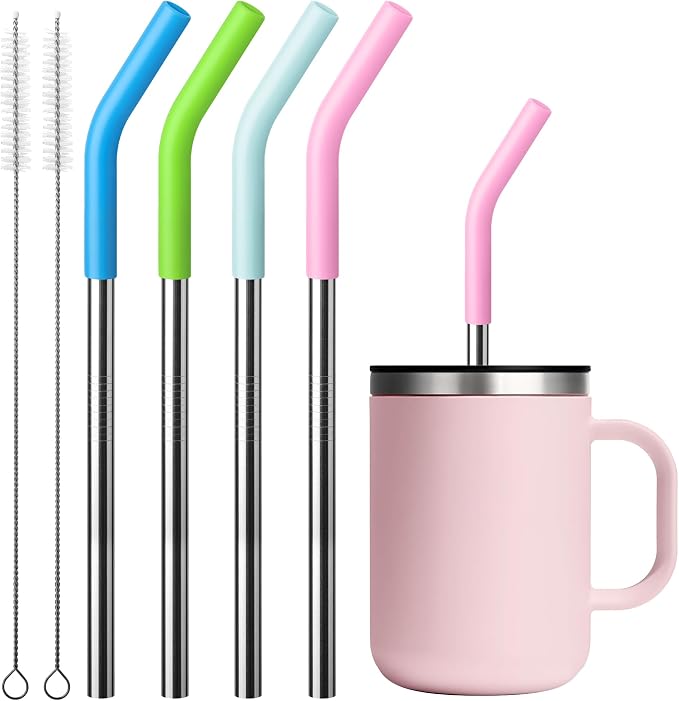 6.7" Replacement Straw Fit for 6 oz, 8 oz, 10 oz, 12 oz Tumbler-4-Pack Tumbler Straws Short Stainless Steel Straws with Silicone Tips, BPA Free