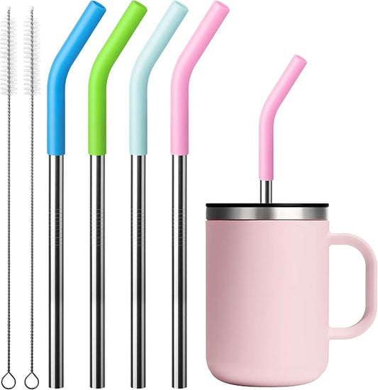 6.7" Replacement Straw Fit for 6 oz, 8 oz, 10 oz, 12 oz Tumbler-4-Pack Tumbler Straws Short Stainless Steel Straws with Silicone Tips, BPA Free