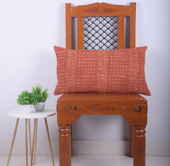 Trade Star Decorative Throw Pillow Cover 100% Cotton Cushion Case Handloomed Pillow Cover Authentic Couch Cushion Case Handmade Lumbar Spring Fall Decor Pillow Cover (Rust Snow 14X22 INCHES)