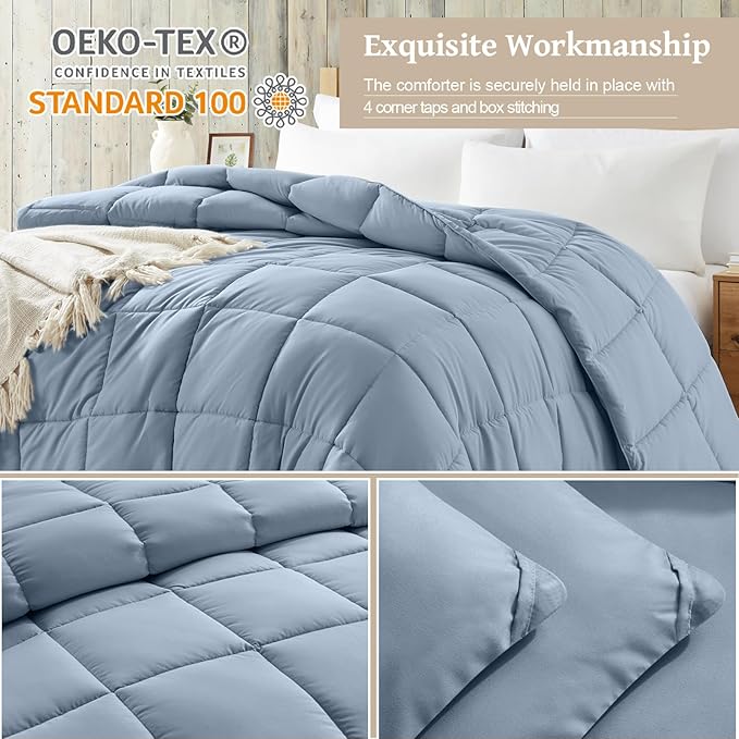 Homelike Moment Comforters Queen Size - Blue Duvet Insert Down Alternative Bed Queen Comforter, Lightweight Bedding Comforters Full Size Quilted Soft All Season Blue