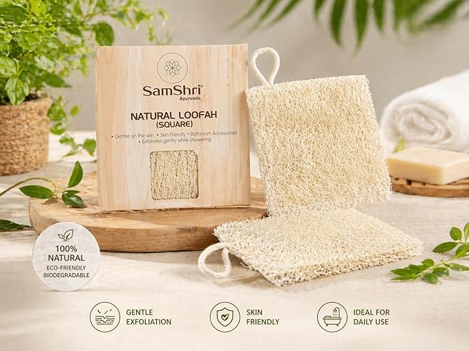 Natural Loofah Sponge 2 Pack, Real Luffa Body Scrubber for Shower, Exfoliating Bath Sponge for Face and Body, Loofah for Men and Women, Biodegradable Reusable Bath Sponge Pads, Square Shape