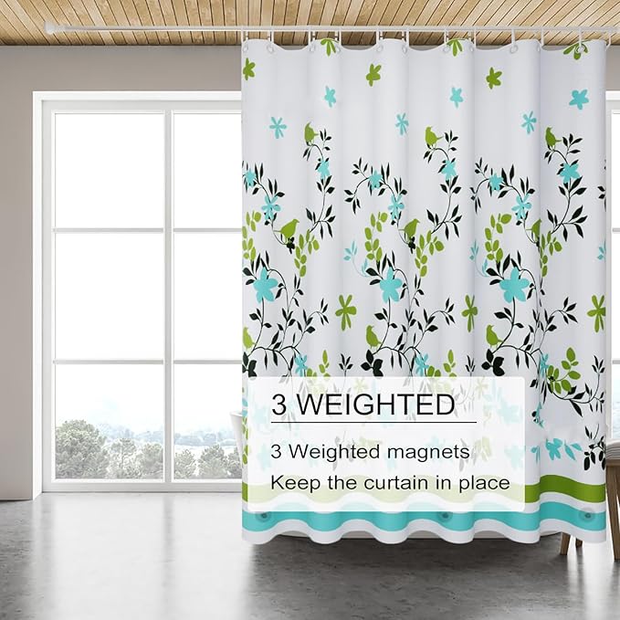 TIKABC Shower Curtain Liner, 4G PEVA Shower Liner, Plastic Waterproof Shower Curtains, 72x72 inch with Grommet Holes 3 Magnetic Weights