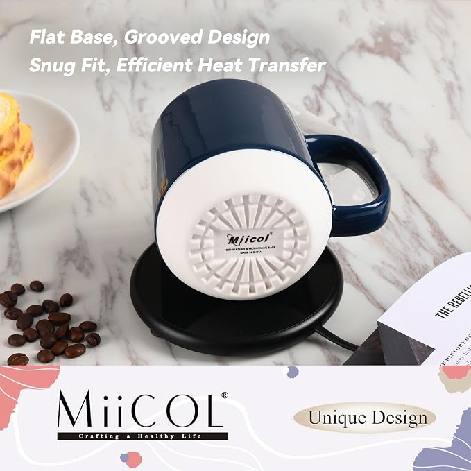 Miicol Ceramic Coffee Mug, 16 oz Large Coffee Cup, Tea Mug with Handle, Flat Bottom Mug for Men, Women, Office, Microwave and Dishwasher Safe, Multi-Color, Deep Ocean Blue