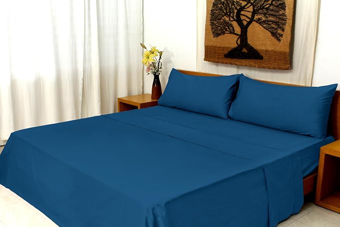 Organic Cotton Long Staple Silky Soft Single Pick Sateen Bed Sheet Set - Luxurious & Premium Hotel Quality - GOTS Certified - Solid Dyed (Moroccon Blue, Queen (U.S. Standard))