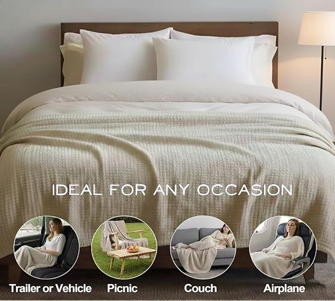 KyraHome 100% Organic Cotton Muslin Blankets for Adults, 60“x80 Pre-Washed Plant Dyed Breathable Gauze Lightweight Summer Throw Blanket for Couch, All Season, Oatmeal Khaki