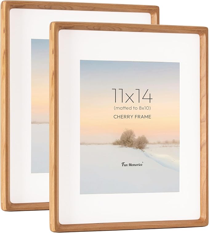 11x14 Picture Frame, USA-Sourced Cherry Wood Photo Frame with HD Tempered Glass, Handcrafted Rounded Corner 11 x 14 Wooden Frames Matted to 8x10 Photos, Horizontal or Vertical Wall Display-2p | Hd Tempered Glass