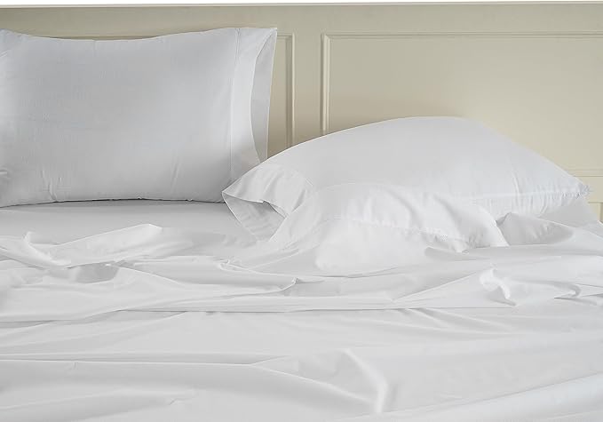 LANE LINEN 100% Organic Cotton White Twin XL Sheets Set, 3-Piece Pure Organic Cotton Percale Sheet, Extra Long Twin Sheets, Ultra Soft Bedding Sheet, Fits Mattress Upto 15" Deep - White (2Pack)